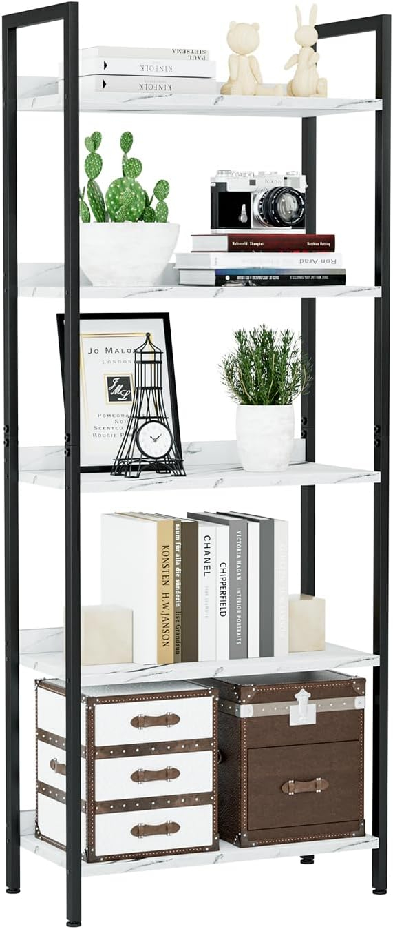 NUMENN Bookshelf, 5 Tier Bookshelves, Home Office Bookcase Shelf Storage Organizer, Free Standing Storage Shelving Unit for Bedroom, Living Room and Home Office, Vintage