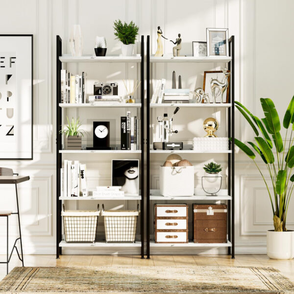NUMENN Bookshelf, 5 Tier Bookshelves, Home Office Bookcase Shelf Storage Organizer, Free Standing Storage Shelving Unit for Bedroom, Living Room and Home Office, Vintage