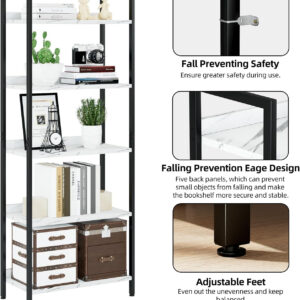 NUMENN Bookshelf, 5 Tier Bookshelves, Home Office Bookcase Shelf Storage Organizer, Free Standing Storage Shelving Unit for Bedroom, Living Room and Home Office, Vintage
