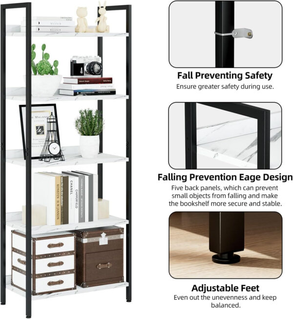 NUMENN Bookshelf, 5 Tier Bookshelves, Home Office Bookcase Shelf Storage Organizer, Free Standing Storage Shelving Unit for Bedroom, Living Room and Home Office, Vintage