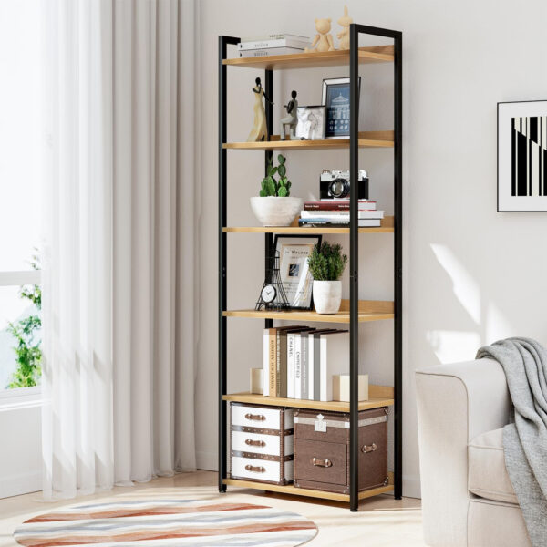 NUMENN Bookshelf, 5 Tier Bookshelves, Home Office Bookcase Shelf Storage Organizer, Free Standing Storage Shelving Unit for Bedroom, Living Room and Home Office, Vintage