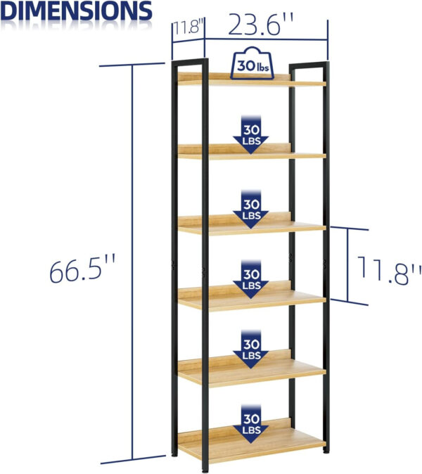 NUMENN Bookshelf, 5 Tier Bookshelves, Home Office Bookcase Shelf Storage Organizer, Free Standing Storage Shelving Unit for Bedroom, Living Room and Home Office, Vintage