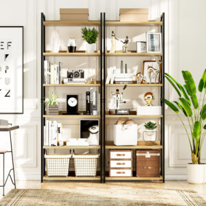 NUMENN Bookshelf, 5 Tier Bookshelves, Home Office Bookcase Shelf Storage Organizer, Free Standing Storage Shelving Unit for Bedroom, Living Room and Home Office, Vintage