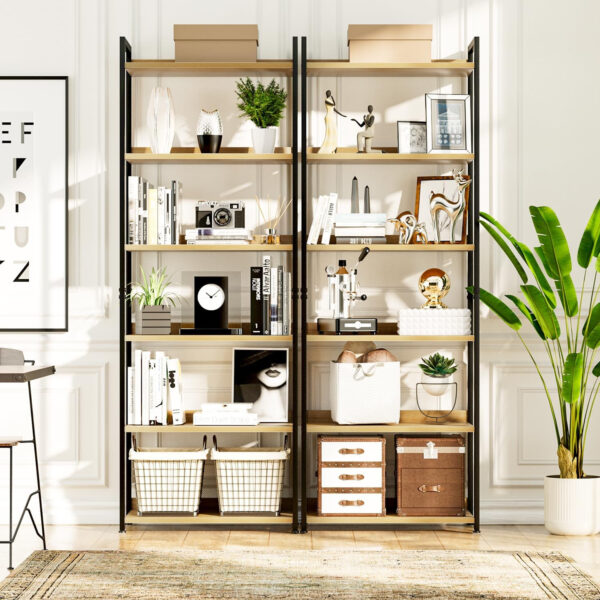 NUMENN Bookshelf, 5 Tier Bookshelves, Home Office Bookcase Shelf Storage Organizer, Free Standing Storage Shelving Unit for Bedroom, Living Room and Home Office, Vintage