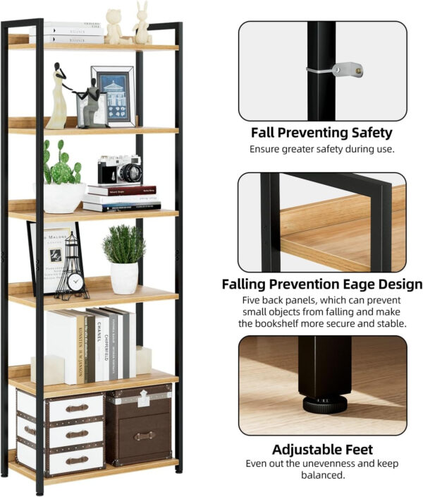 NUMENN Bookshelf, 5 Tier Bookshelves, Home Office Bookcase Shelf Storage Organizer, Free Standing Storage Shelving Unit for Bedroom, Living Room and Home Office, Vintage