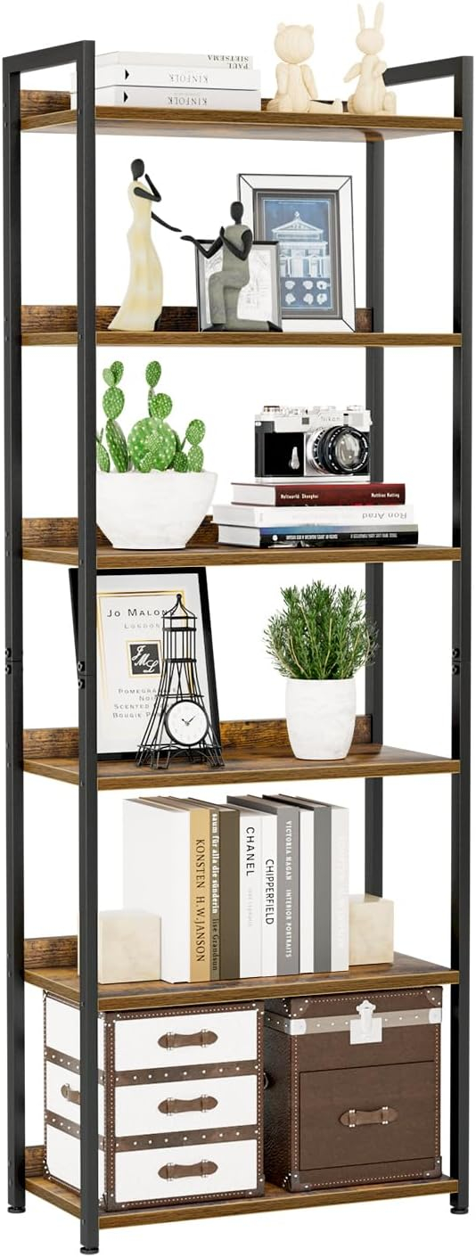 NUMENN Bookshelf, 5 Tier Bookshelves, Home Office Bookcase Shelf Storage Organizer, Free Standing Storage Shelving Unit for Bedroom, Living Room and Home Office, Vintage