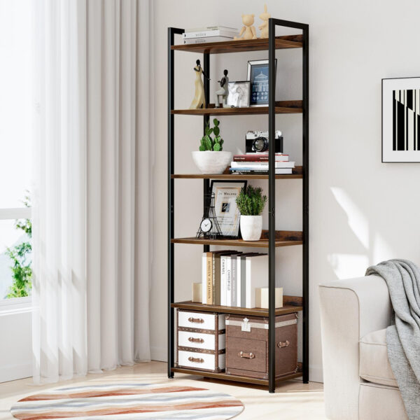 NUMENN Bookshelf, 5 Tier Bookshelves, Home Office Bookcase Shelf Storage Organizer, Free Standing Storage Shelving Unit for Bedroom, Living Room and Home Office, Vintage