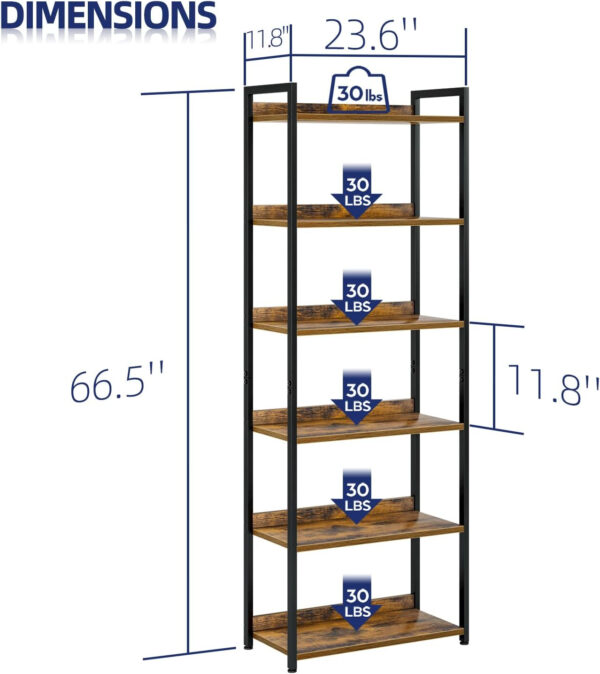 NUMENN Bookshelf, 5 Tier Bookshelves, Home Office Bookcase Shelf Storage Organizer, Free Standing Storage Shelving Unit for Bedroom, Living Room and Home Office, Vintage