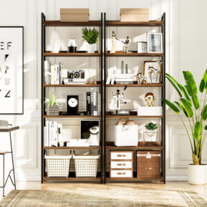 NUMENN Bookshelf, 5 Tier Bookshelves, Home Office Bookcase Shelf Storage Organizer, Free Standing Storage Shelving Unit for Bedroom, Living Room and Home Office, Vintage