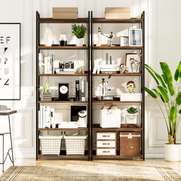 NUMENN Bookshelf, 5 Tier Bookshelves, Home Office Bookcase Shelf Storage Organizer, Free Standing Storage Shelving Unit for Bedroom, Living Room and Home Office, Vintage