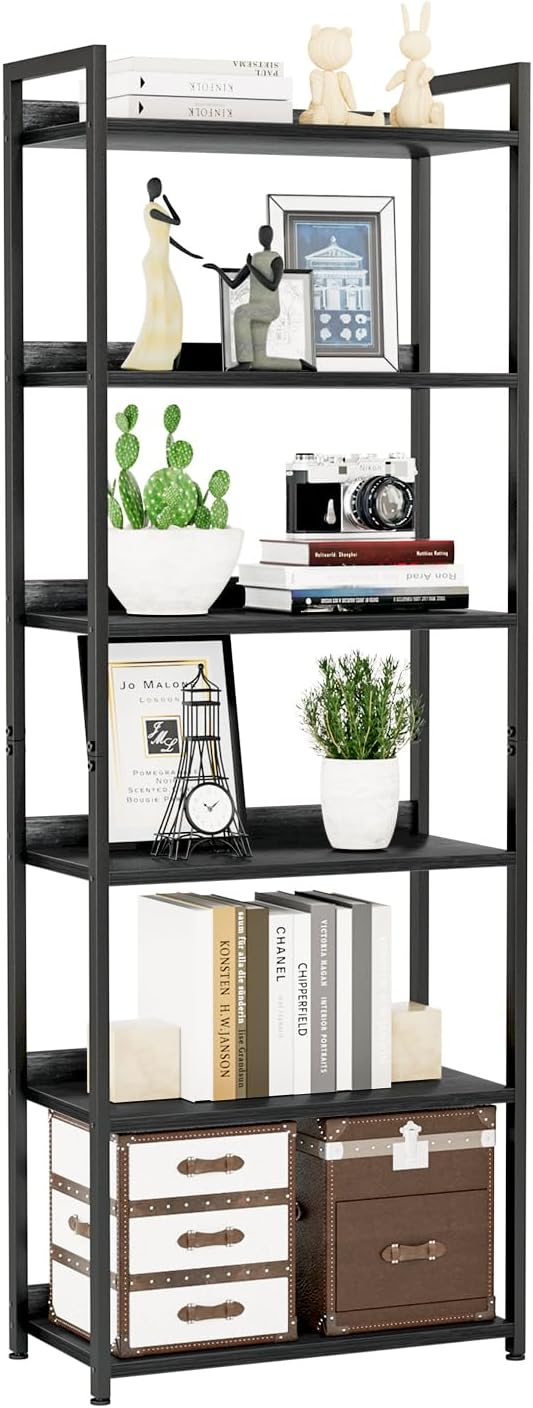 NUMENN Bookshelf, 5 Tier Bookshelves, Home Office Bookcase Shelf Storage Organizer, Free Standing Storage Shelving Unit for Bedroom, Living Room and Home Office, Vintage