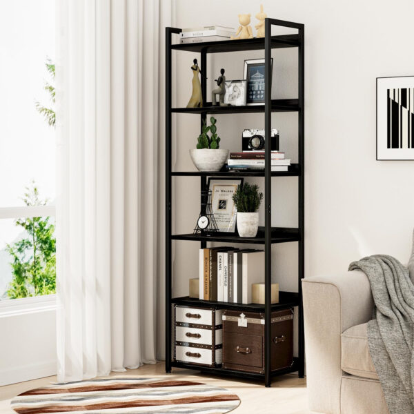 NUMENN Bookshelf, 5 Tier Bookshelves, Home Office Bookcase Shelf Storage Organizer, Free Standing Storage Shelving Unit for Bedroom, Living Room and Home Office, Vintage