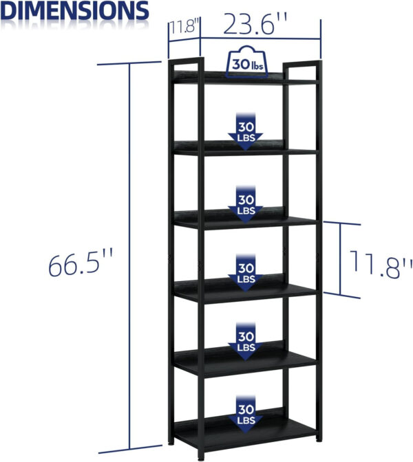 NUMENN Bookshelf, 5 Tier Bookshelves, Home Office Bookcase Shelf Storage Organizer, Free Standing Storage Shelving Unit for Bedroom, Living Room and Home Office, Vintage
