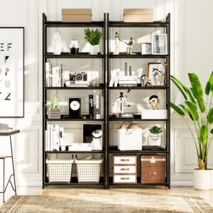 NUMENN Bookshelf, 5 Tier Bookshelves, Home Office Bookcase Shelf Storage Organizer, Free Standing Storage Shelving Unit for Bedroom, Living Room and Home Office, Vintage