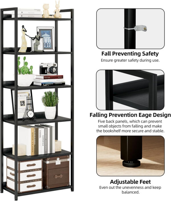 NUMENN Bookshelf, 5 Tier Bookshelves, Home Office Bookcase Shelf Storage Organizer, Free Standing Storage Shelving Unit for Bedroom, Living Room and Home Office, Vintage