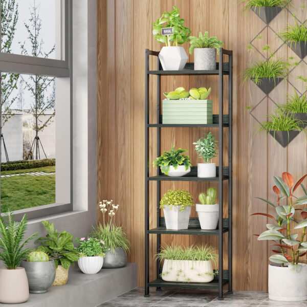 Furologee 5 Tier Bookshelf with Drawer, Tall Narrow Bookcase with Shelves, Wood and Metal Bookshelves Storage Organizer, Industrial Display Standing Shelf Unit for Bedroom, Living Room, Rustic Brown