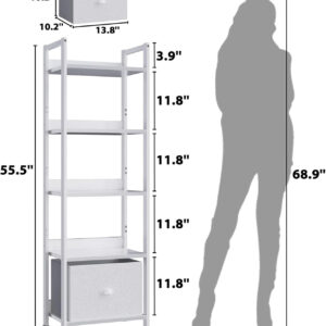 Furologee 5 Tier Bookshelf with Drawer, Tall Narrow Bookcase with Shelves, Wood and Metal Bookshelves Storage Organizer, Industrial Display Standing Shelf Unit for Bedroom, Living Room, Rustic Brown
