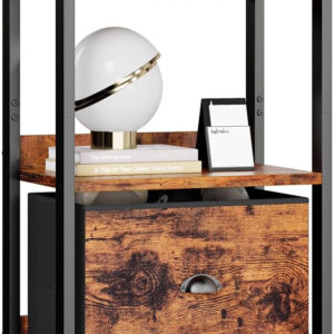 Furologee 5 Tier Bookshelf with Drawer, Tall Narrow Bookcase with Shelves, Wood and Metal Bookshelves Storage Organizer, Industrial Display Standing Shelf Unit for Bedroom, Living Room, Rustic Brown