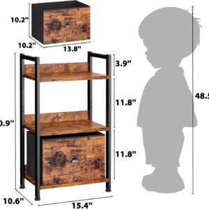 Furologee 5 Tier Bookshelf with Drawer, Tall Narrow Bookcase with Shelves, Wood and Metal Bookshelves Storage Organizer, Industrial Display Standing Shelf Unit for Bedroom, Living Room, Rustic Brown