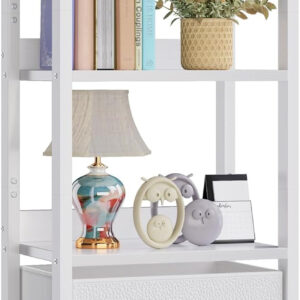 Furologee 5 Tier Bookshelf with Drawer, Tall Narrow Bookcase with Shelves, Wood and Metal Bookshelves Storage Organizer, Industrial Display Standing Shelf Unit for Bedroom, Living Room, Rustic Brown