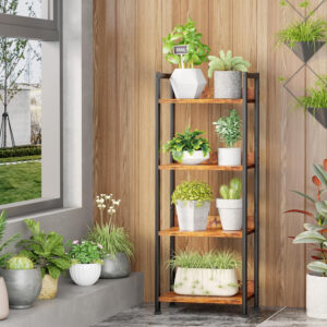 Furologee 5 Tier Bookshelf with Drawer, Tall Narrow Bookcase with Shelves, Wood and Metal Bookshelves Storage Organizer, Industrial Display Standing Shelf Unit for Bedroom, Living Room, Rustic Brown