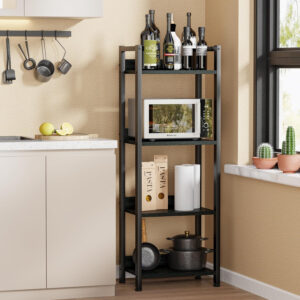 Furologee 5 Tier Bookshelf with Drawer, Tall Narrow Bookcase with Shelves, Wood and Metal Bookshelves Storage Organizer, Industrial Display Standing Shelf Unit for Bedroom, Living Room, Rustic Brown