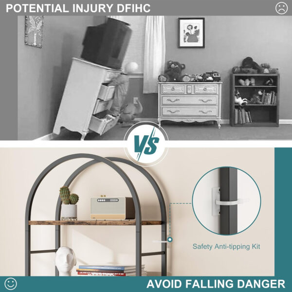 68874a7c2c823f2ce9f7b8d3ad8b63e80ceb0955b92c7434d93c8.jpg Shintenchi Bookshelf, Arched Bookshelf 5 Tier Bookcase, Tall Shelf for CDs/Books, Home Office Shelf Storage Organizer, Modern Book Shelf for Bedroom/Living Room, Rustic Brown