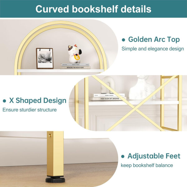 68874a87110e9b52d09c359c1b72b60c75a97c3f0b46fe67b9076.jpg Shintenchi Bookshelf, Arched Bookshelf 5 Tier Bookcase, Tall Shelf for CDs/Books, Home Office Shelf Storage Organizer, Modern Book Shelf for Bedroom/Living Room, Rustic Brown