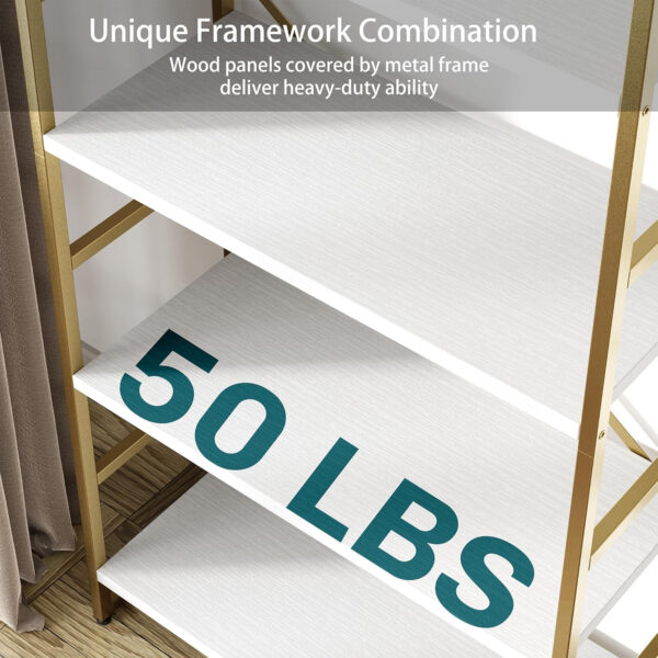 68874a8992ac72f7cf9e2731f942b66ec34db3df932f20daa58d2.jpg Shintenchi Bookshelf, Arched Bookshelf 5 Tier Bookcase, Tall Shelf for CDs/Books, Home Office Shelf Storage Organizer, Modern Book Shelf for Bedroom/Living Room, Rustic Brown