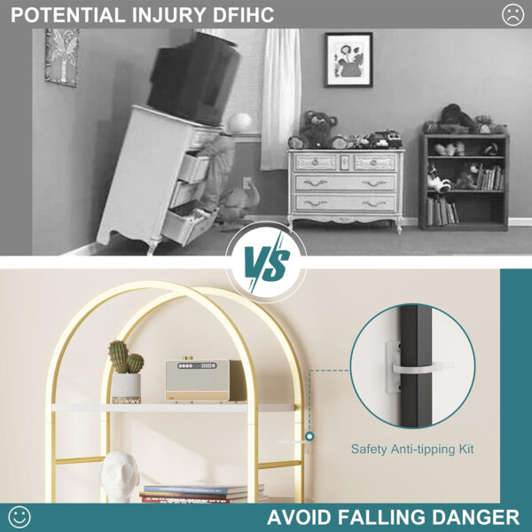 68874a8c8390e945caf88b9d530b8b1cff316bf37255467408b6b.jpg Shintenchi Bookshelf, Arched Bookshelf 5 Tier Bookcase, Tall Shelf for CDs/Books, Home Office Shelf Storage Organizer, Modern Book Shelf for Bedroom/Living Room, Rustic Brown