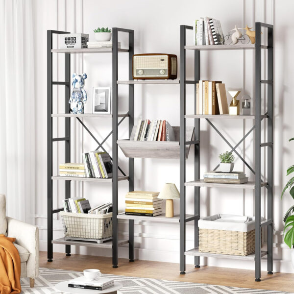 68874a901b48d85624e03bf561eb43094f86ec5c38c79cddb3f27.jpg Shintenchi Bookshelf, Arched Bookshelf 5 Tier Bookcase, Tall Shelf for CDs/Books, Home Office Shelf Storage Organizer, Modern Book Shelf for Bedroom/Living Room, Rustic Brown