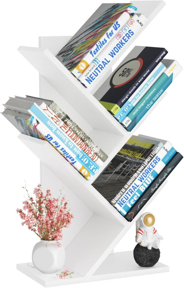 10 Tier Tree Book Shelf, Floor Standing Wood Bookshelf for Narrow Space, Storage Organizer Bookshelves for Books/CDs/Magazine, Bookcase with Shelves for Home Office, Living Room - Brown