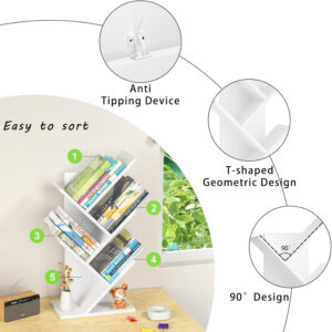 10 Tier Tree Book Shelf, Floor Standing Wood Bookshelf for Narrow Space, Storage Organizer Bookshelves for Books/CDs/Magazine, Bookcase with Shelves for Home Office, Living Room - Brown