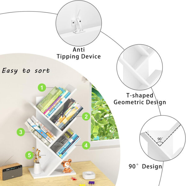 10 Tier Tree Book Shelf, Floor Standing Wood Bookshelf for Narrow Space, Storage Organizer Bookshelves for Books/CDs/Magazine, Bookcase with Shelves for Home Office, Living Room - Brown