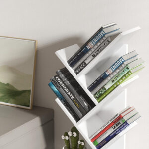 10 Tier Tree Book Shelf, Floor Standing Wood Bookshelf for Narrow Space, Storage Organizer Bookshelves for Books/CDs/Magazine, Bookcase with Shelves for Home Office, Living Room - Brown