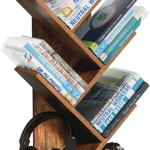 10 Tier Tree Book Shelf, Floor Standing Wood Bookshelf for Narrow Space, Storage Organizer Bookshelves for Books/CDs/Magazine, Bookcase with Shelves for Home Office, Living Room - Brown