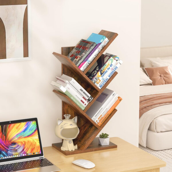 10 Tier Tree Book Shelf, Floor Standing Wood Bookshelf for Narrow Space, Storage Organizer Bookshelves for Books/CDs/Magazine, Bookcase with Shelves for Home Office, Living Room - Brown