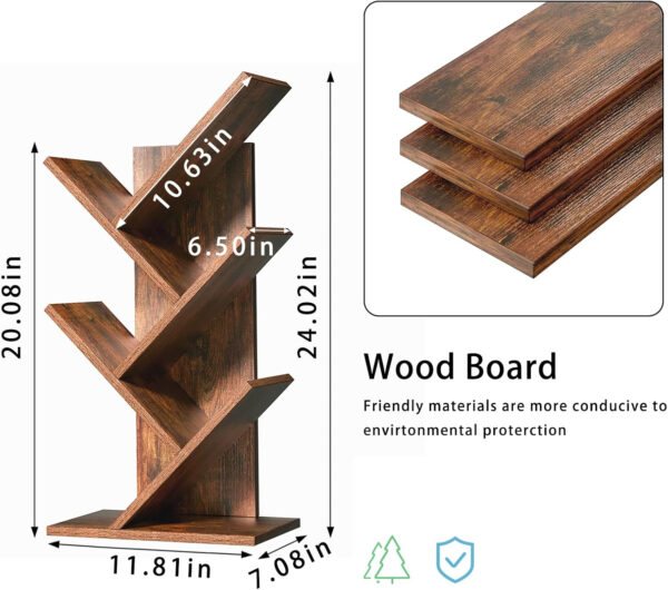 10 Tier Tree Book Shelf, Floor Standing Wood Bookshelf for Narrow Space, Storage Organizer Bookshelves for Books/CDs/Magazine, Bookcase with Shelves for Home Office, Living Room - Brown