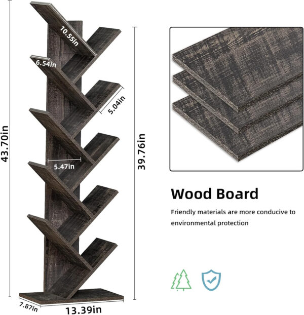 10 Tier Tree Book Shelf, Floor Standing Wood Bookshelf for Narrow Space, Storage Organizer Bookshelves for Books/CDs/Magazine, Bookcase with Shelves for Home Office, Living Room - Brown