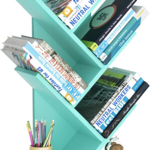 10 Tier Tree Book Shelf, Floor Standing Wood Bookshelf for Narrow Space, Storage Organizer Bookshelves for Books/CDs/Magazine, Bookcase with Shelves for Home Office, Living Room - Brown