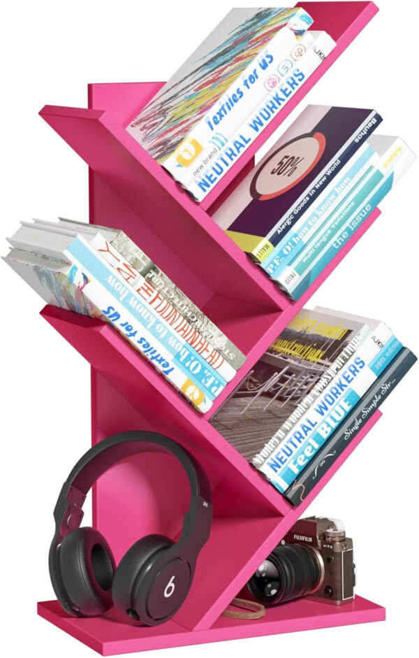 10 Tier Tree Book Shelf, Floor Standing Wood Bookshelf for Narrow Space, Storage Organizer Bookshelves for Books/CDs/Magazine, Bookcase with Shelves for Home Office, Living Room - Brown