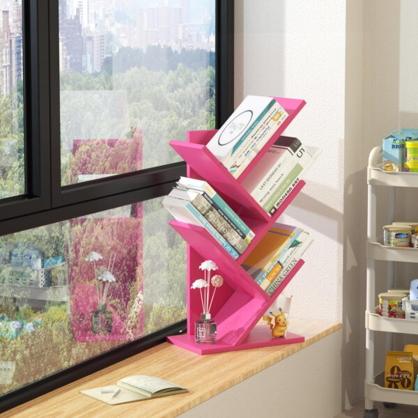 10 Tier Tree Book Shelf, Floor Standing Wood Bookshelf for Narrow Space, Storage Organizer Bookshelves for Books/CDs/Magazine, Bookcase with Shelves for Home Office, Living Room - Brown