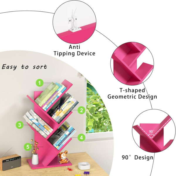 10 Tier Tree Book Shelf, Floor Standing Wood Bookshelf for Narrow Space, Storage Organizer Bookshelves for Books/CDs/Magazine, Bookcase with Shelves for Home Office, Living Room - Brown