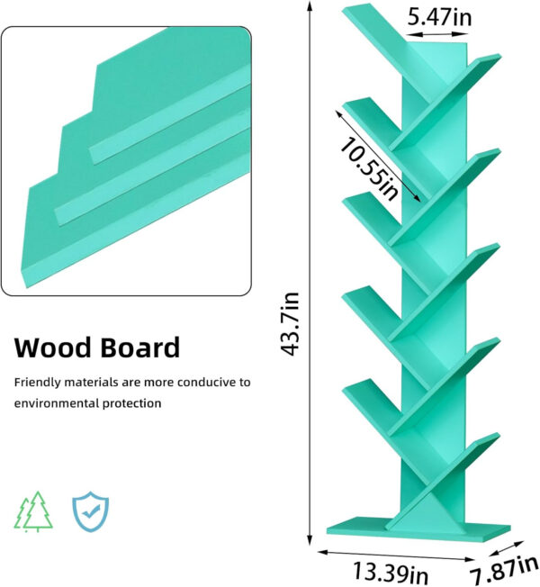 10 Tier Tree Book Shelf, Floor Standing Wood Bookshelf for Narrow Space, Storage Organizer Bookshelves for Books/CDs/Magazine, Bookcase with Shelves for Home Office, Living Room - Brown