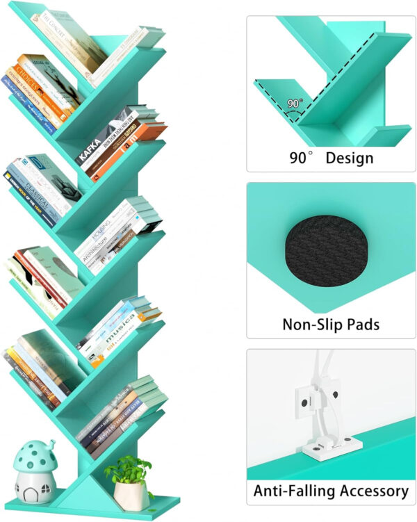 10 Tier Tree Book Shelf, Floor Standing Wood Bookshelf for Narrow Space, Storage Organizer Bookshelves for Books/CDs/Magazine, Bookcase with Shelves for Home Office, Living Room - Brown