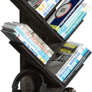 10 Tier Tree Book Shelf, Floor Standing Wood Bookshelf for Narrow Space, Storage Organizer Bookshelves for Books/CDs/Magazine, Bookcase with Shelves for Home Office, Living Room - Brown