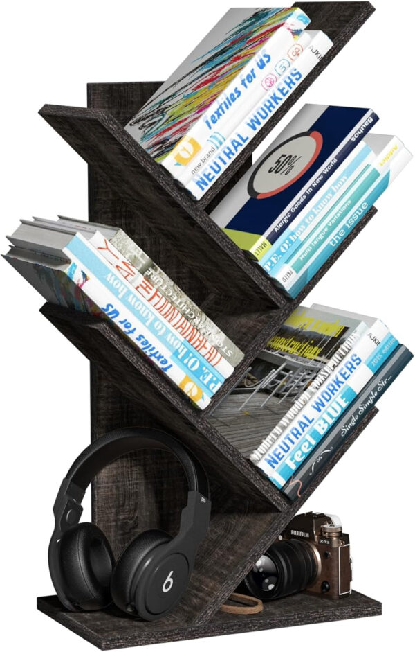 10 Tier Tree Book Shelf, Floor Standing Wood Bookshelf for Narrow Space, Storage Organizer Bookshelves for Books/CDs/Magazine, Bookcase with Shelves for Home Office, Living Room - Brown