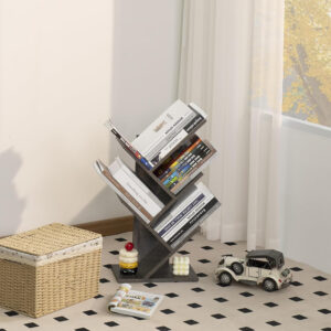 10 Tier Tree Book Shelf, Floor Standing Wood Bookshelf for Narrow Space, Storage Organizer Bookshelves for Books/CDs/Magazine, Bookcase with Shelves for Home Office, Living Room - Brown