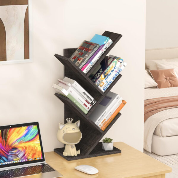 10 Tier Tree Book Shelf, Floor Standing Wood Bookshelf for Narrow Space, Storage Organizer Bookshelves for Books/CDs/Magazine, Bookcase with Shelves for Home Office, Living Room - Brown