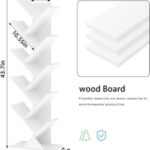 10 Tier Tree Book Shelf, Floor Standing Wood Bookshelf for Narrow Space, Storage Organizer Bookshelves for Books/CDs/Magazine, Bookcase with Shelves for Home Office, Living Room - Brown